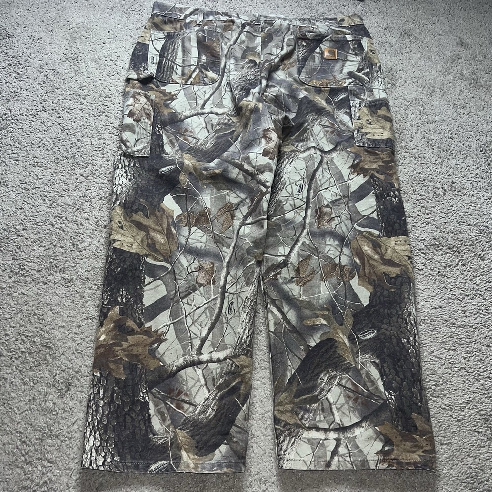 Vintage Realtree Camo Carhartt Canvas Cargo Jean Dungaree Fit Pants 44x30 - Picture 2 of 7